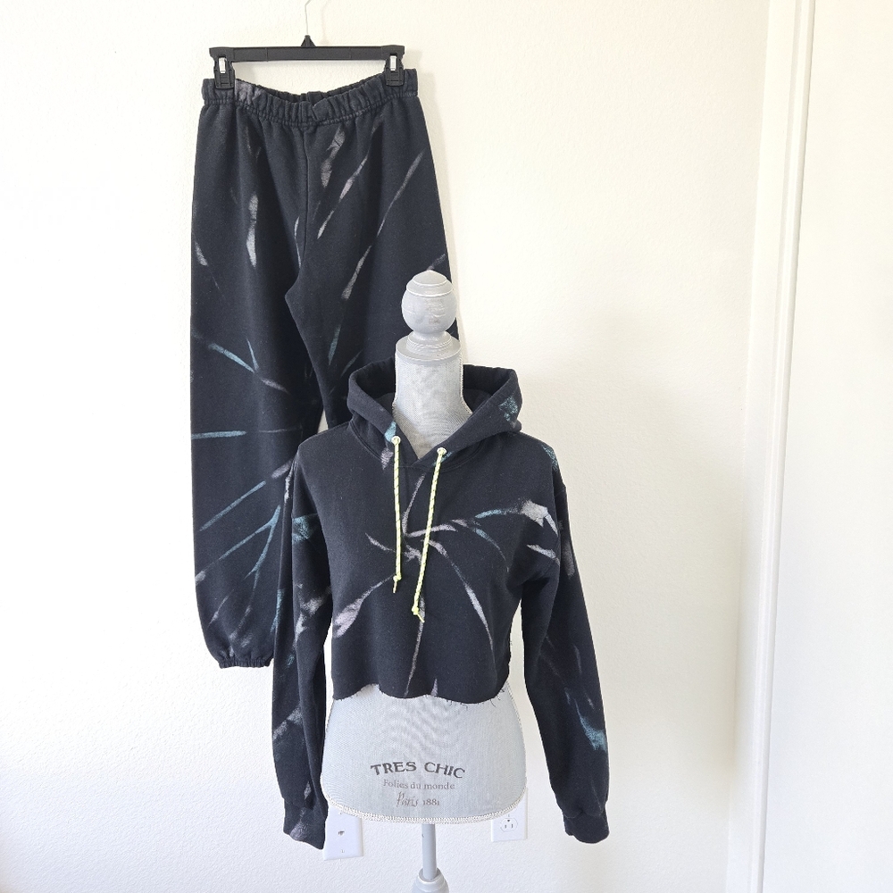 MYRRHE Tracksuit Hoodie Jogger Set Small Black Paint Splatter Grunge Streetwear - Picture 1 of 16